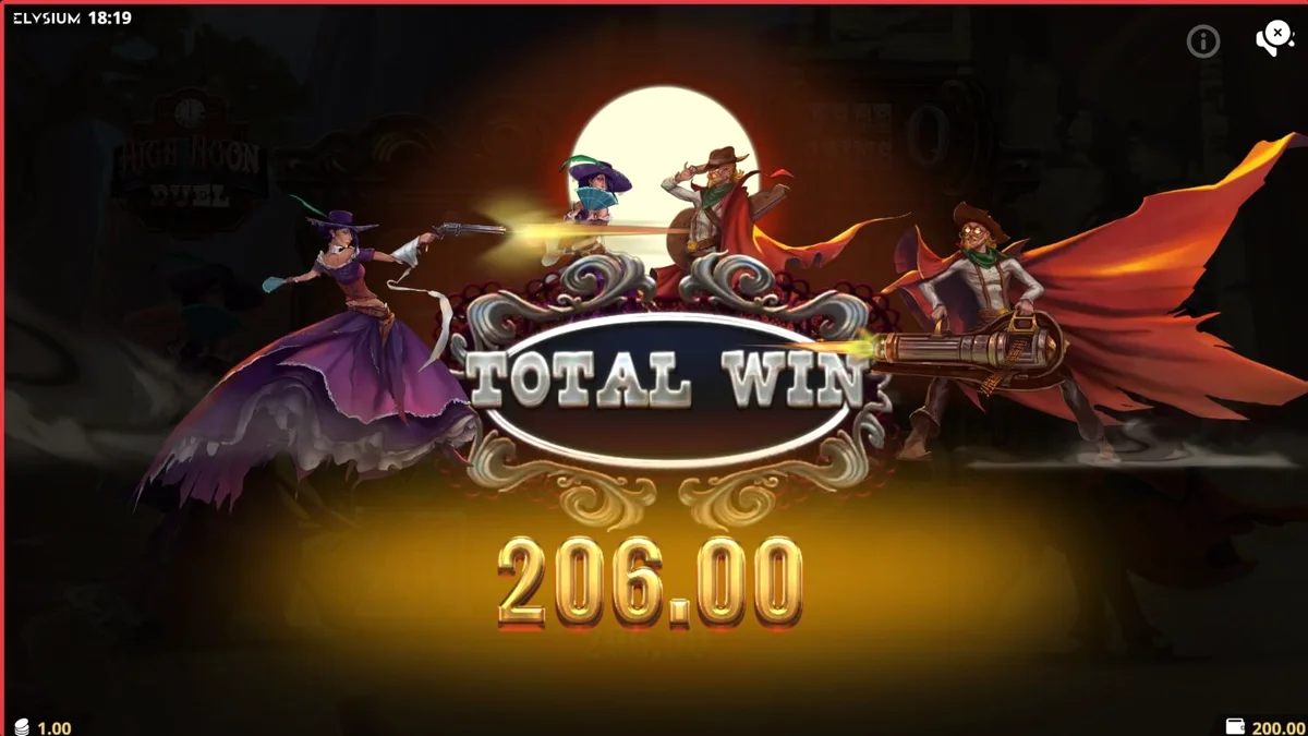 Tampilan visual slot High Noon Duel dengan tema koboi dan duel di gurun